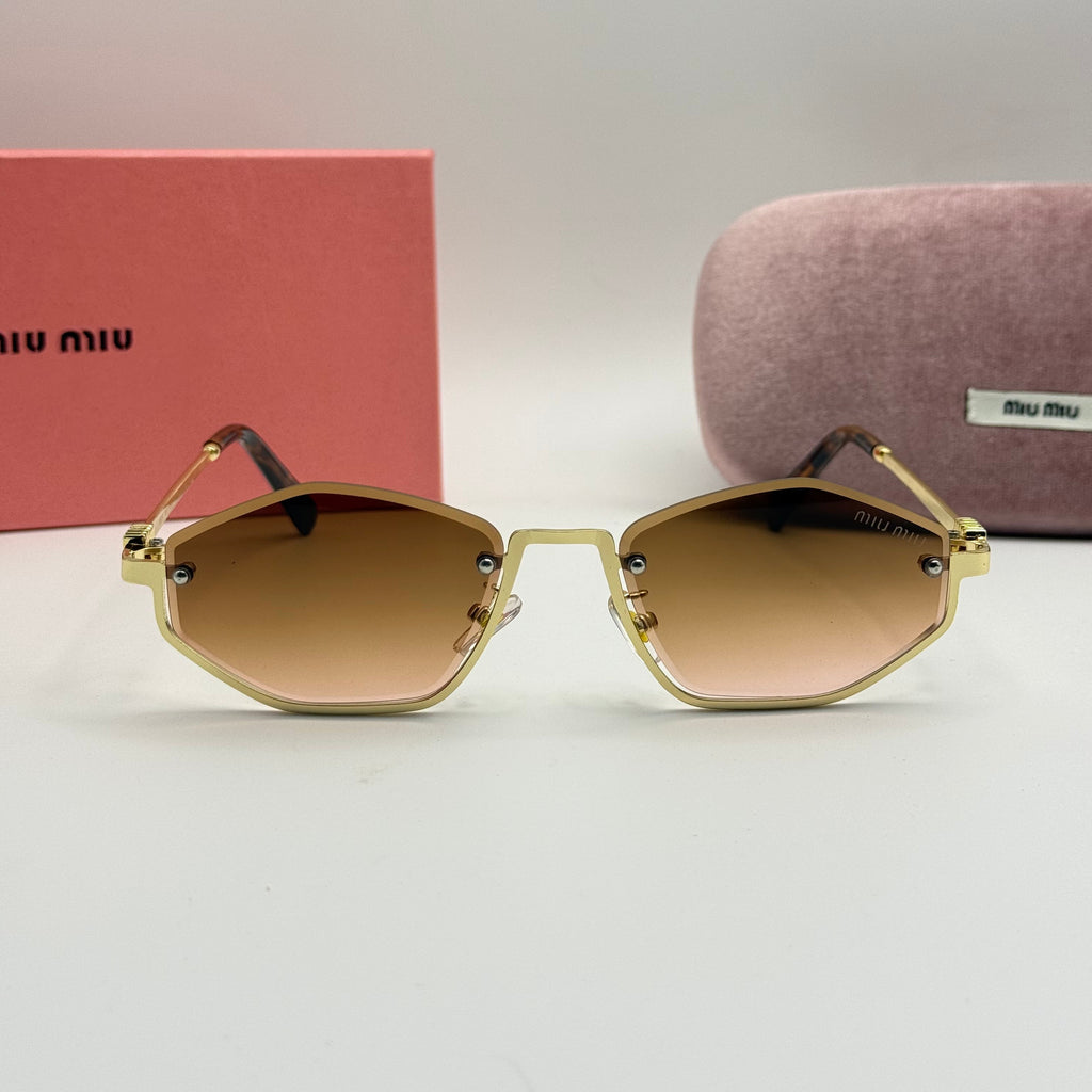 Miu Miu Rimless Geometric Sunglasses – Gold Metal / Brown Gradient Lenses