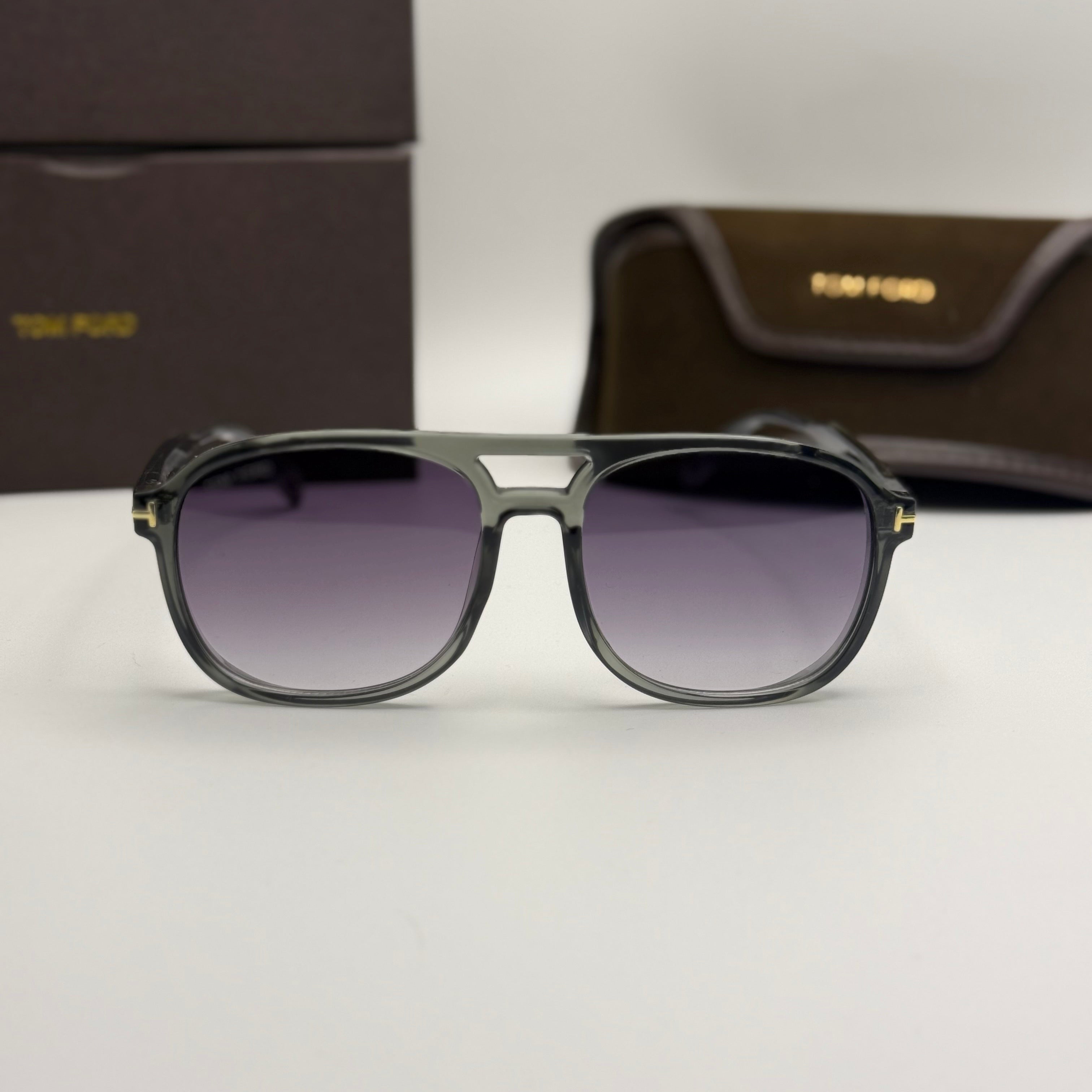 Tom Ford Aviator Sunglasses – Grey Tortoise / Purple Gradient Lenses