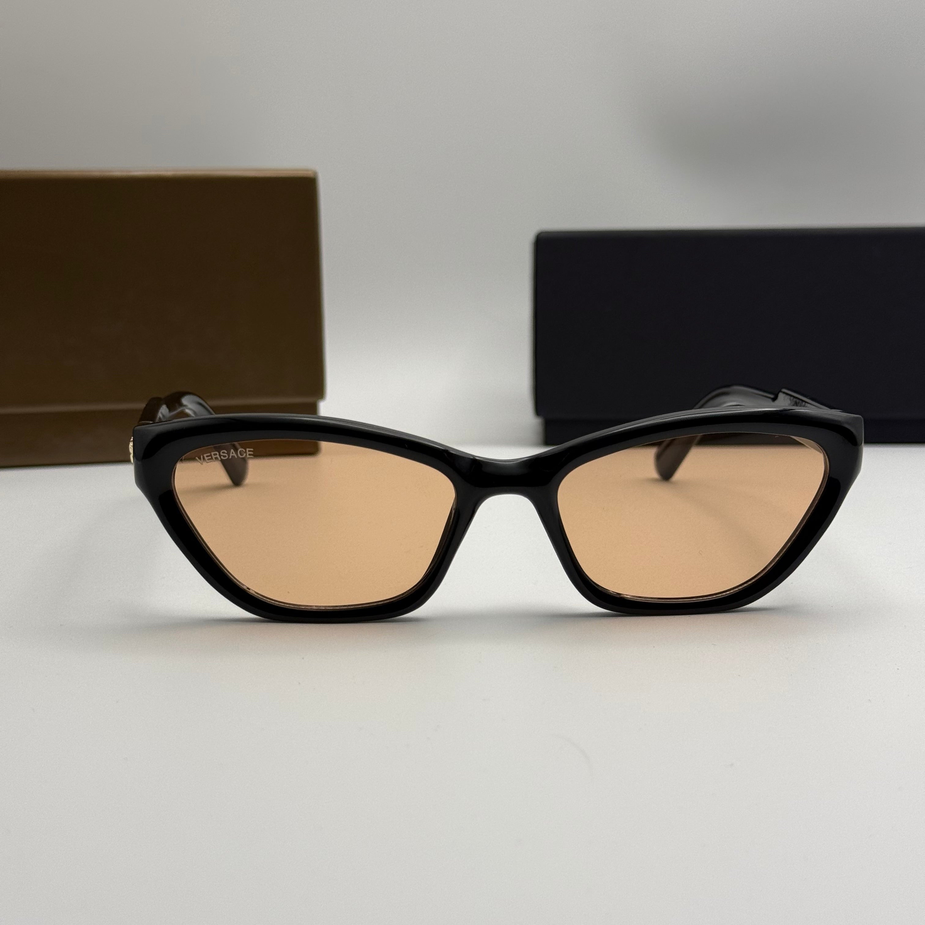 Versace Cat-Eye Sunglasses – Black / Amber Lenses