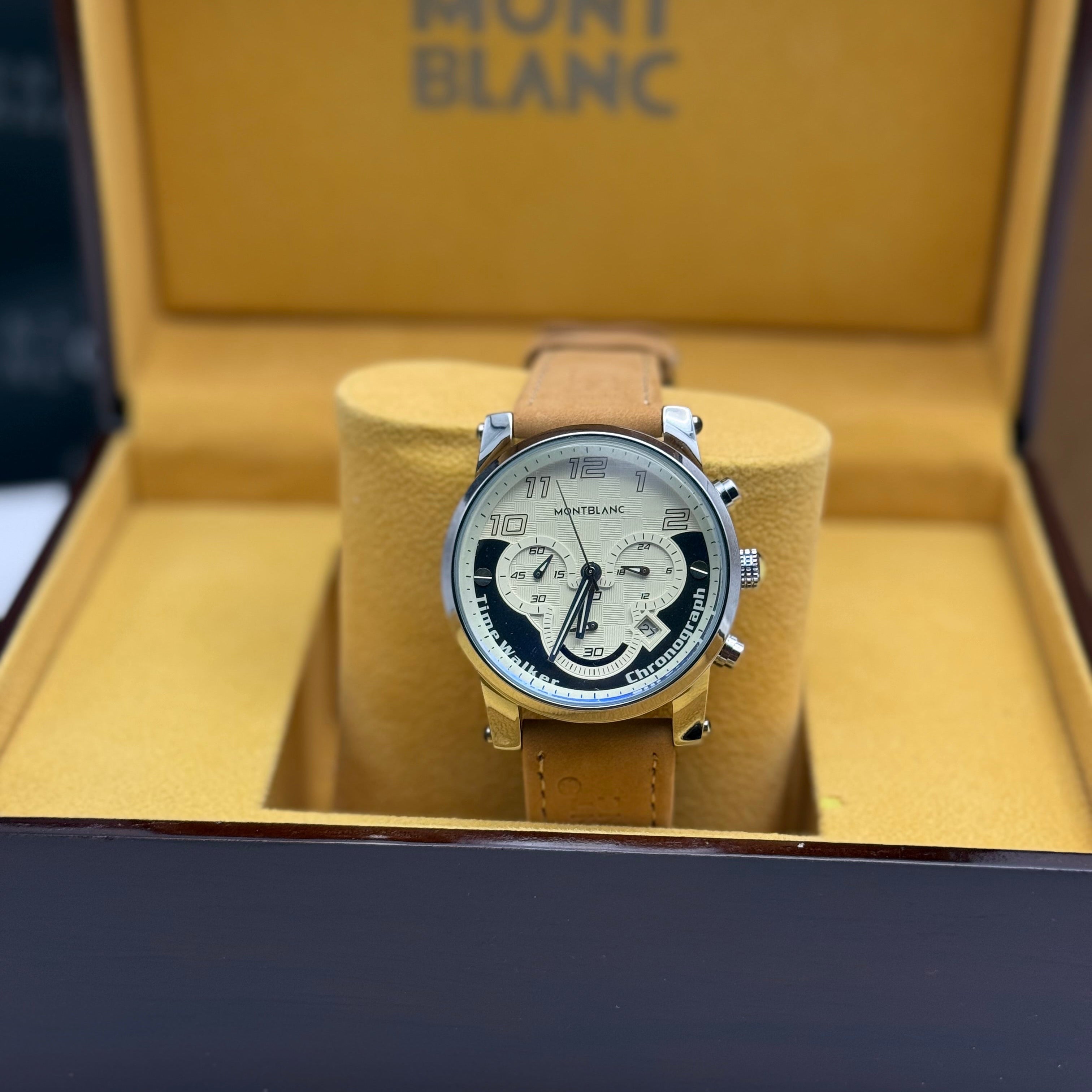 Montblanc TimeWalker Chronograph Watch — Tan Leather Strap